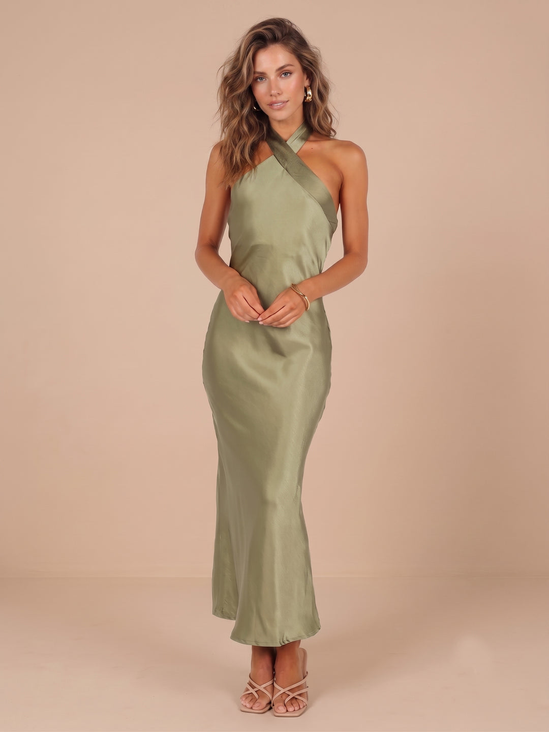Mermaid Halter Satin Sleeveless Wedding Guest Dresses