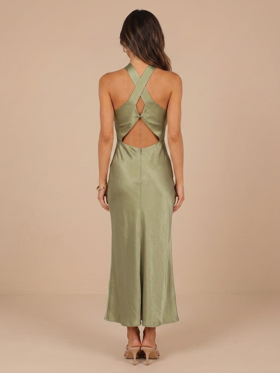 Mermaid Halter Satin Sleeveless Wedding Guest Dresses