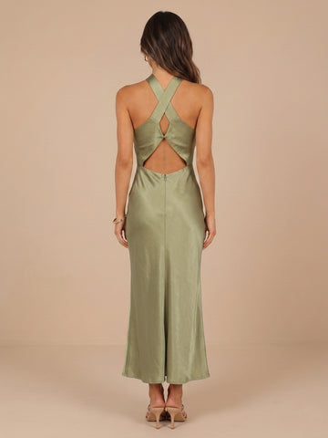 Mermaid Halter Satin Sleeveless Wedding Guest Dresses