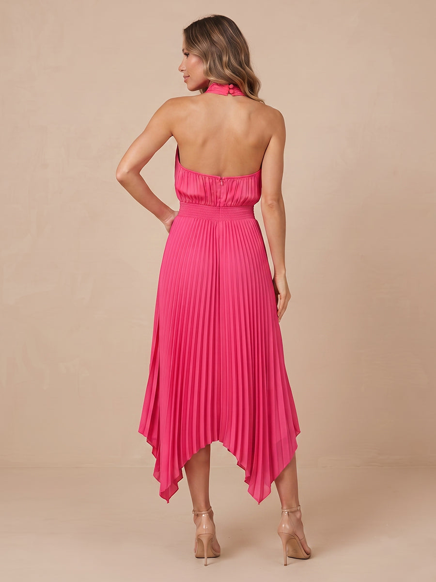 Halter Chiffon A Line Sleeveless Wedding Guest Dresses with Pleated