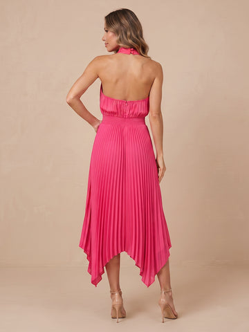 Halter Chiffon A Line Sleeveless Wedding Guest Dresses with Pleated