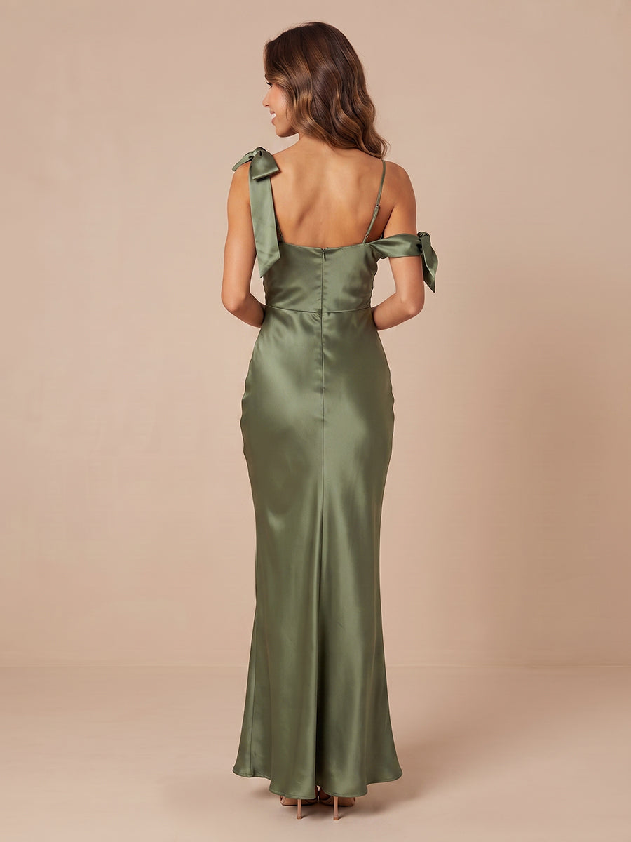 Satin Mermaid Off the Shoulder Sleeveless Wedding Guest Dresses
