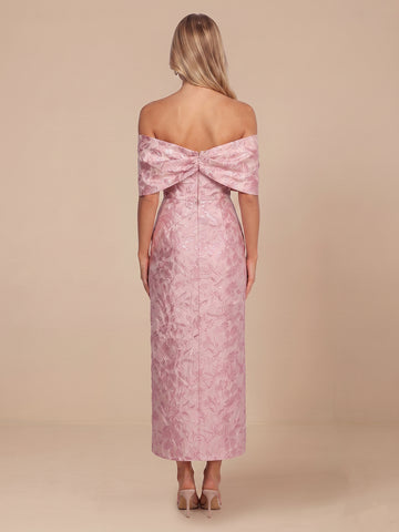 Mermaid Off the Shoulder Satin Sleeveless Embroidery Wedding Guest Dresses with Slit