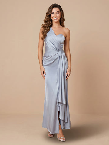 One Shoulder Satin Mermaid Sleeveless Wedding Guest Dresses