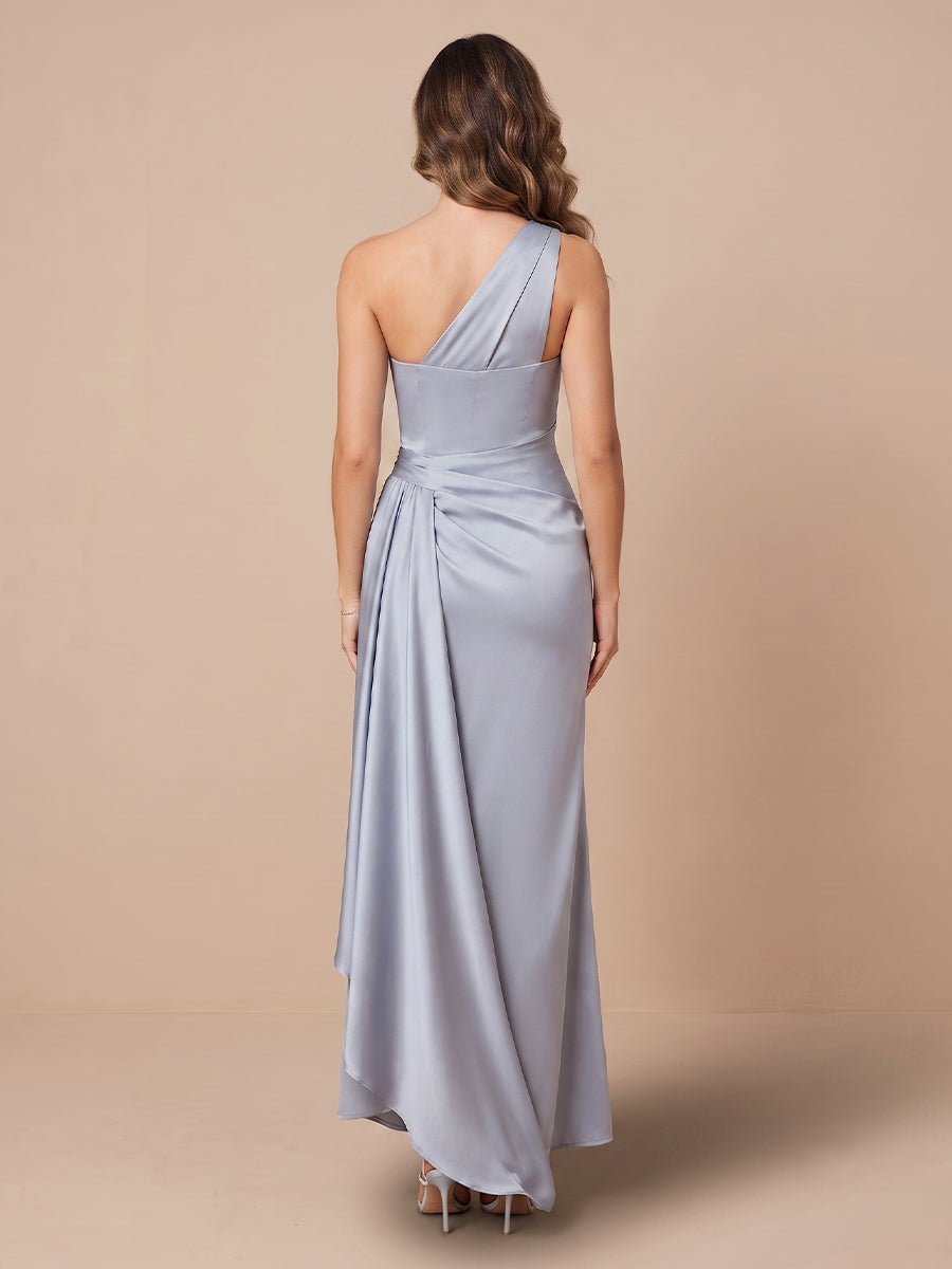 One Shoulder Satin Mermaid Sleeveless Wedding Guest Dresses