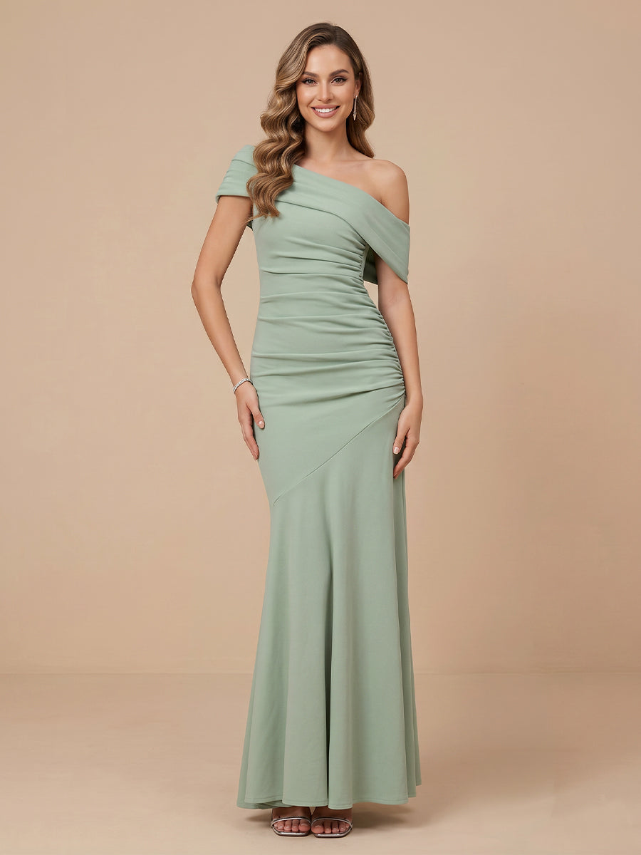 Satin Mermaid Off the Shoulder Sleeveless Wedding Guest Dresses