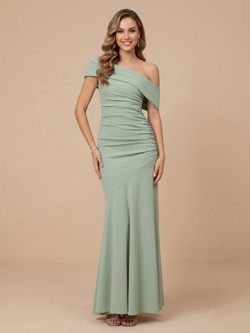 Satin Mermaid Off the Shoulder Sleeveless Wedding Guest Dresses