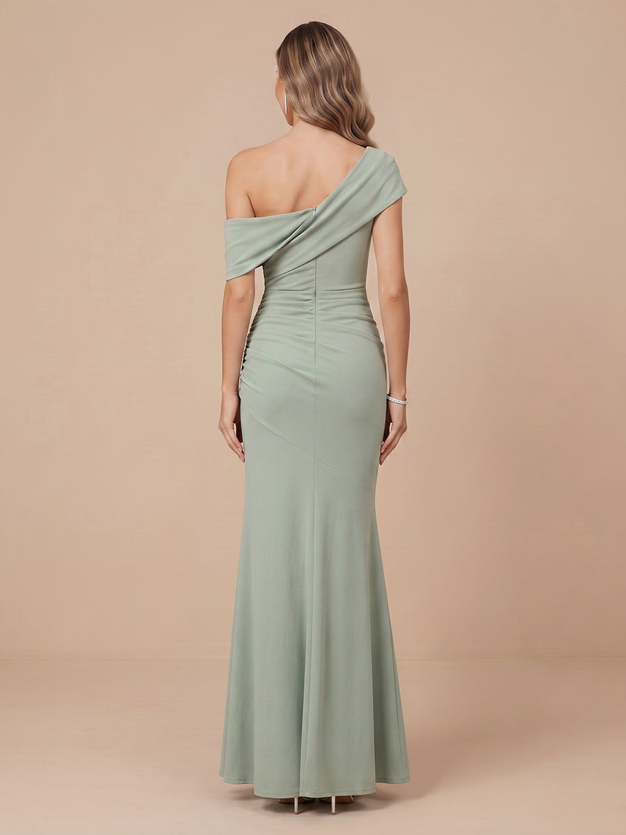 Satin Mermaid Off the Shoulder Sleeveless Wedding Guest Dresses