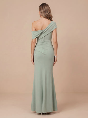 Satin Mermaid Off the Shoulder Sleeveless Wedding Guest Dresses