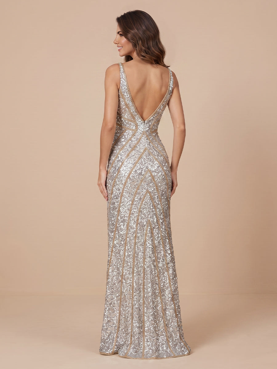 Sequin V Neck Spaghetti Straps Sleeveless Long Wedding Guest Dresses