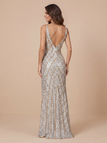 Sequin V Neck Spaghetti Straps Sleeveless Long Wedding Guest Dresses