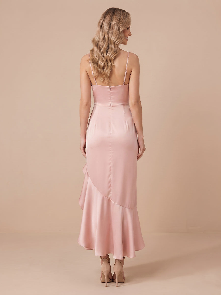 Column Square Neck Sleeveless Long Wedding Guest Dresses with Slit