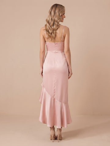 Column Square Neck Sleeveless Long Wedding Guest Dresses with Slit