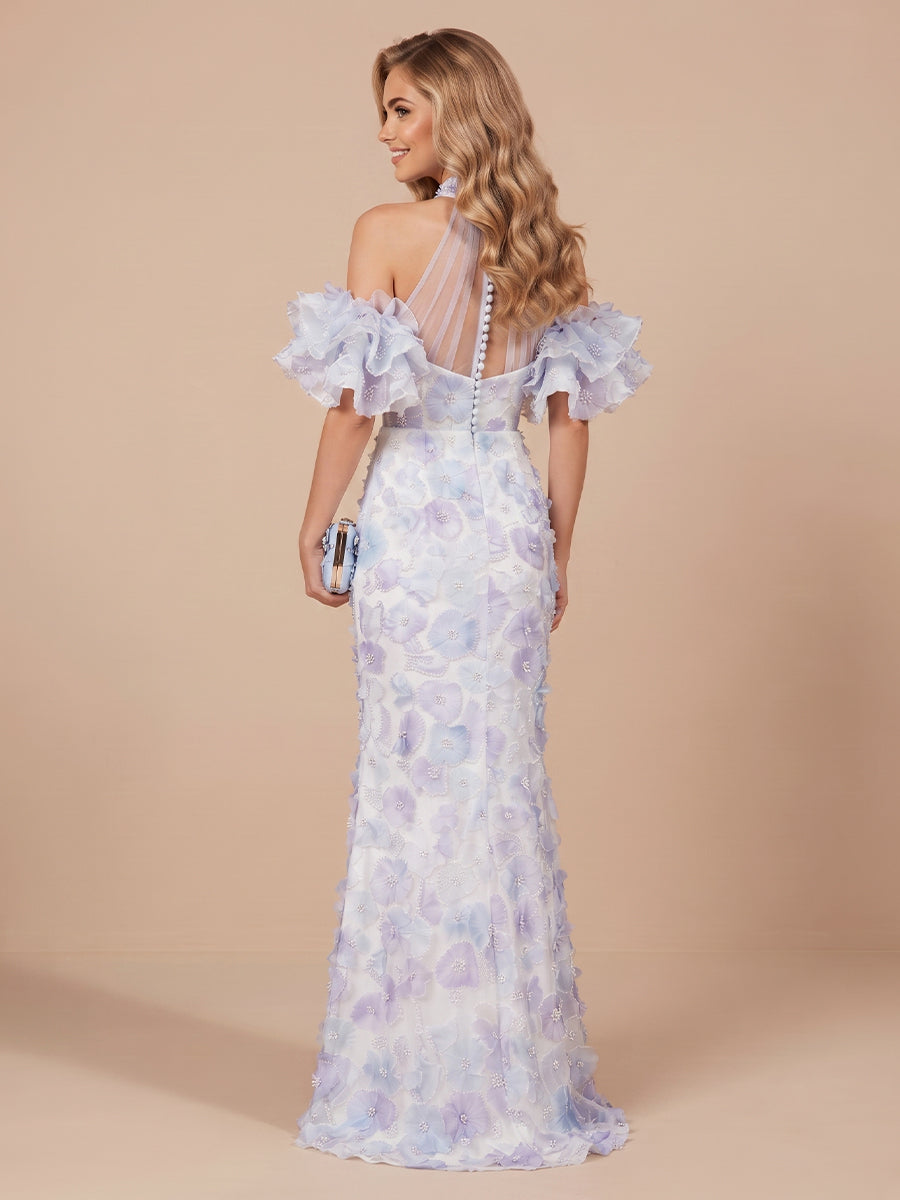 Mermaid High Neck Sleeveless Long Wedding Guest Dresses with Slit