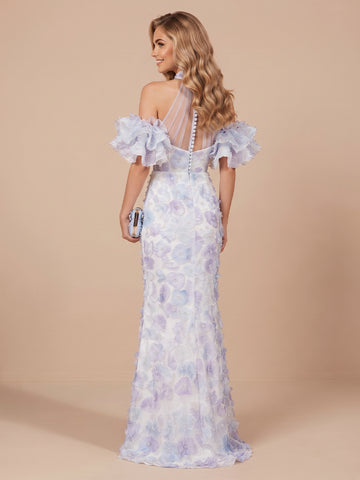 Mermaid High Neck Sleeveless Long Wedding Guest Dresses with Slit