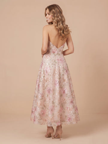 A Line Strapless Sequins Sleeveless Long Wedding Guest Dresses