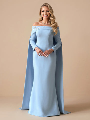 Mermaid Off the Shoulder Satin Long Sleeves Evening Dresses