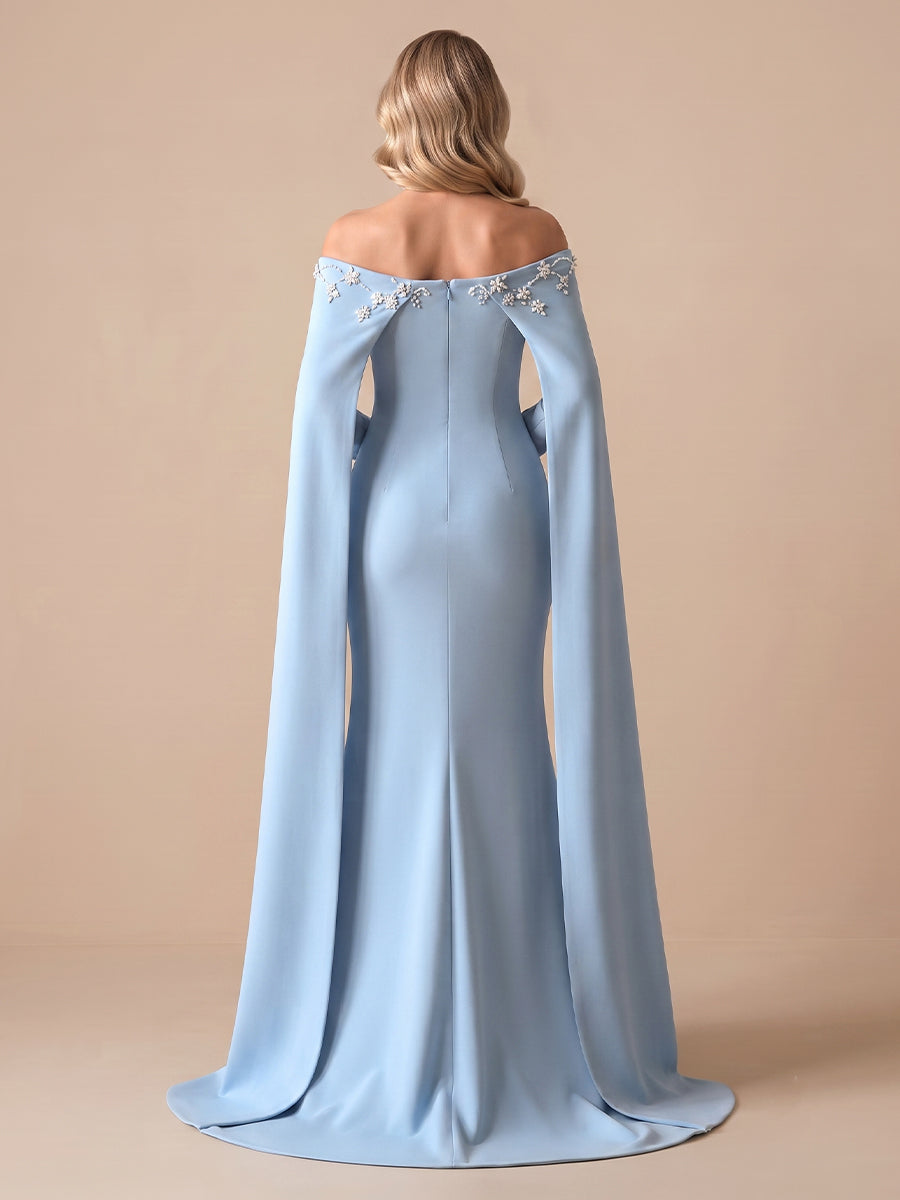 Mermaid Off the Shoulder Satin Long Sleeves Evening Dresses