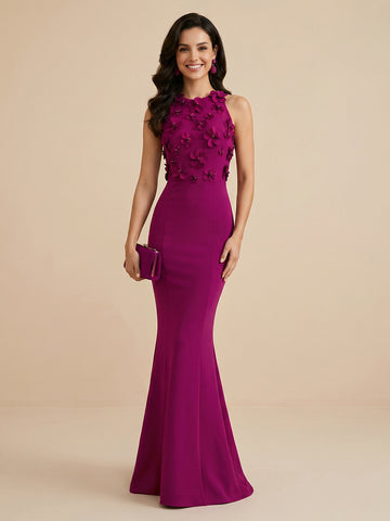 Jewel Satin Mermaid Sleeveless Wedding Guest Dresses with Flower