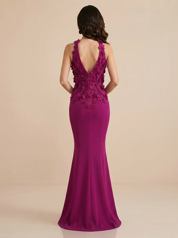 Jewel Satin Mermaid Sleeveless Wedding Guest Dresses with Flower