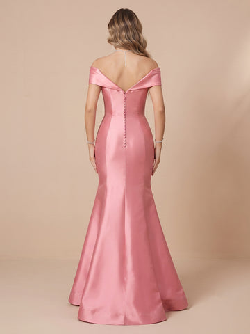 Satin Mermaid Off the Shoulder Sleeveless Wedding Guest Dresses