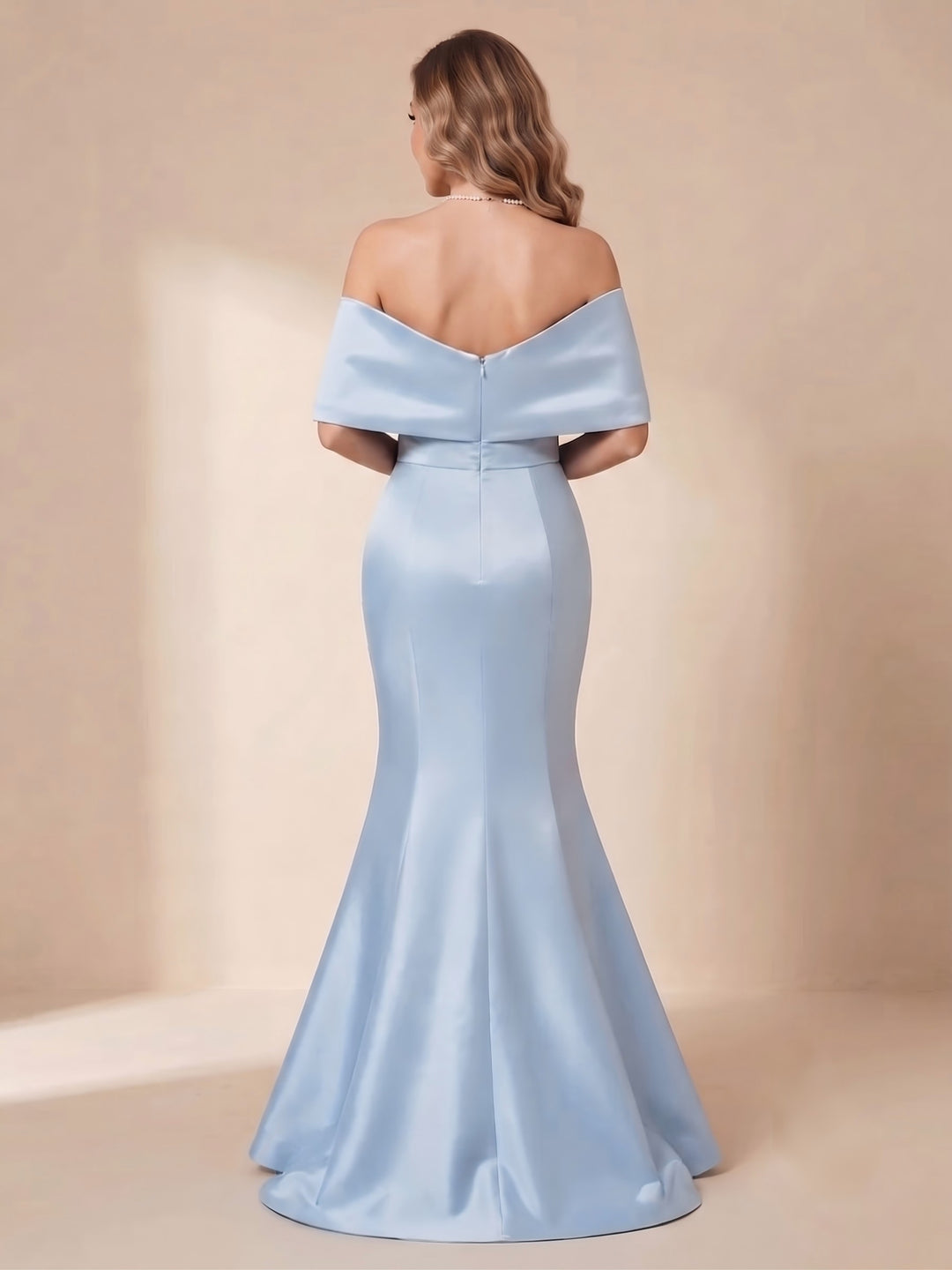 Off the Shoulder Satin Mermaid Sleeveless Evening Dresses