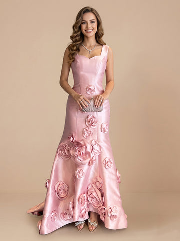 Satin Sheath Sweetheart Sleeveless Evening Dresses with Flower