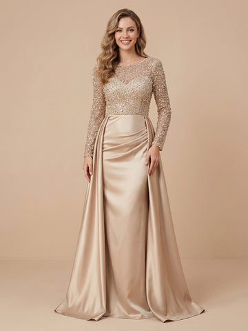 Scoop Neck Sequins Sheath Long Sleeves Evening Dresses