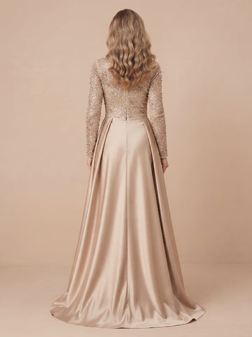 Scoop Neck Sequins Sheath Long Sleeves Evening Dresses