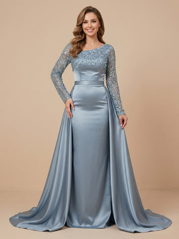Sheath Sequins Long Sleeves Evening Dresses