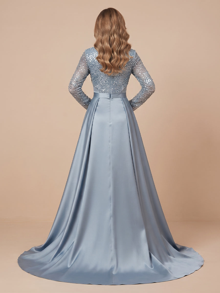 Sheath Sequins Long Sleeves Evening Dresses