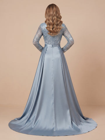 Sheath Sequins Long Sleeves Evening Dresses