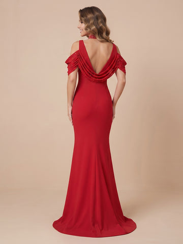 Satin Mermaid Halter Sleeveless Wedding Guest Dresses