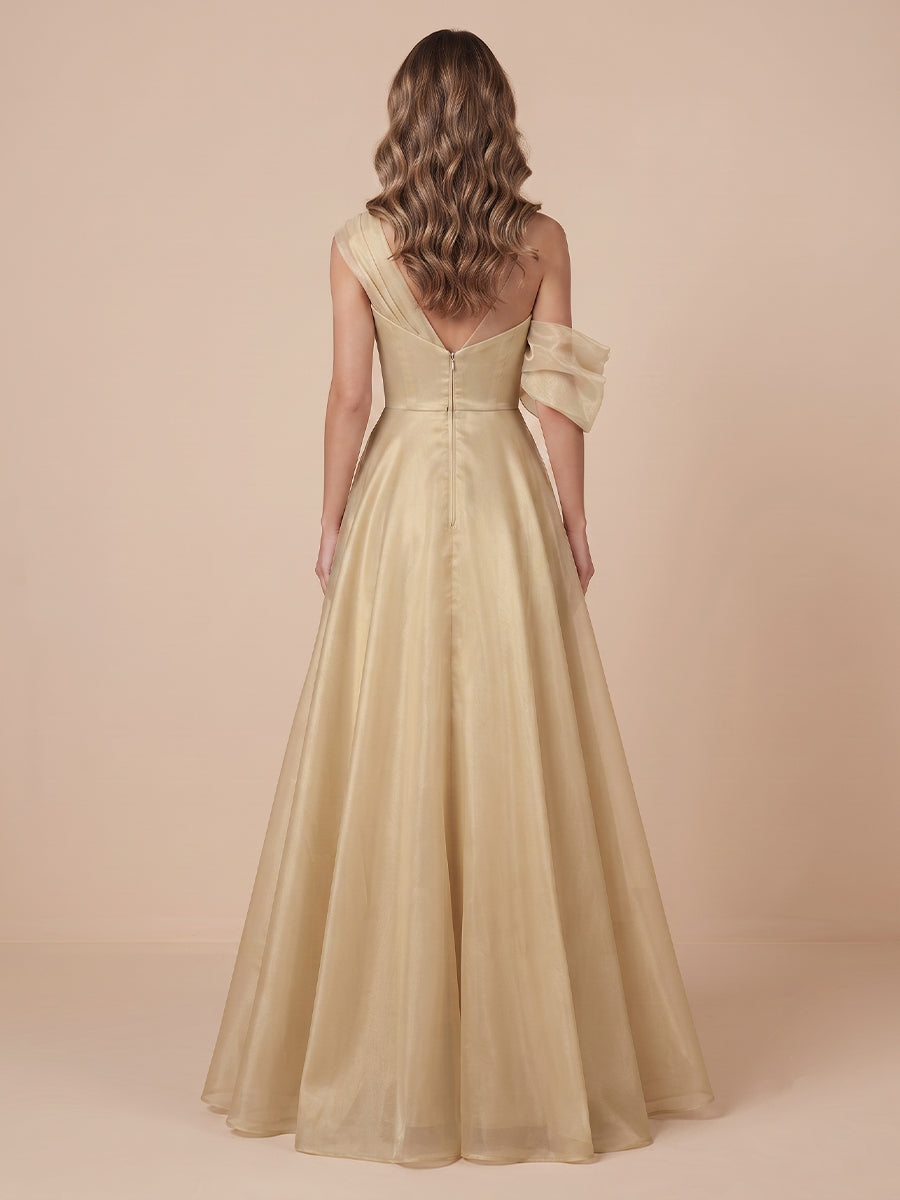 A Line One Shoulder Tulle Sleeveless Wedding Guest Dresses