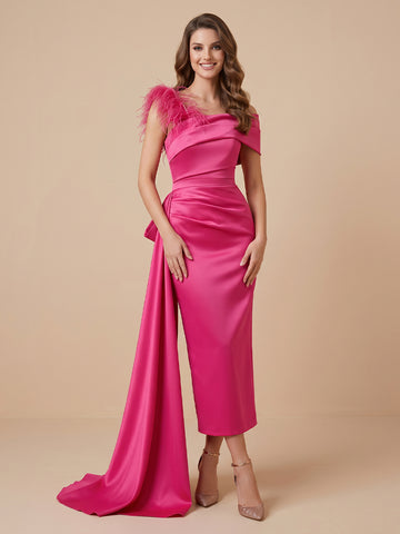Sheath Satin Off the Shoulder Sleeveless Wedding Guest Dresses
