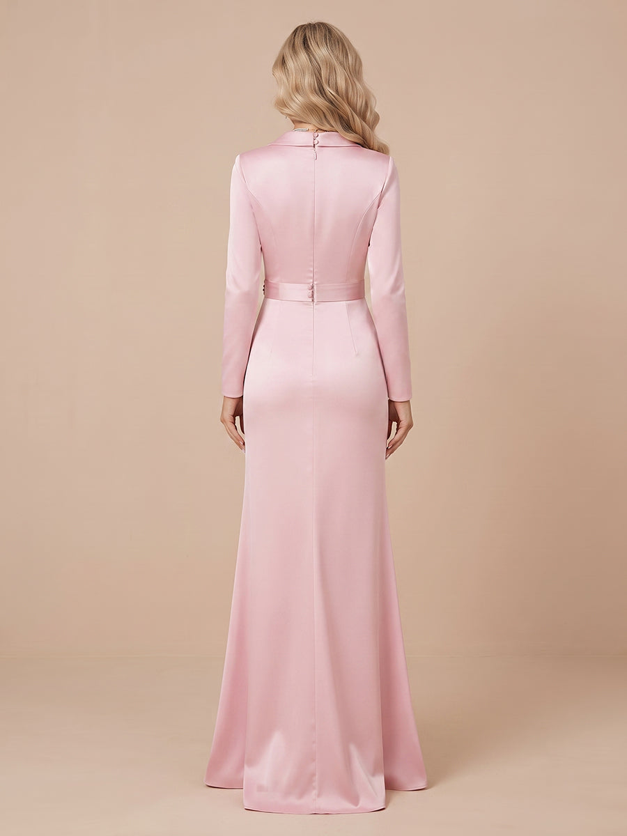Satin Mermaid Jackets Long Sleeves Long Wedding Guest Dresses
