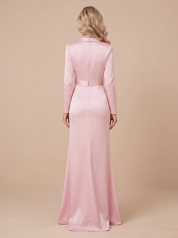 Satin Mermaid Jackets Long Sleeves Long Wedding Guest Dresses