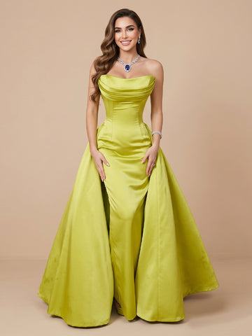 Strapless Satin Sheath Sleeveless Corset Evening Dresses