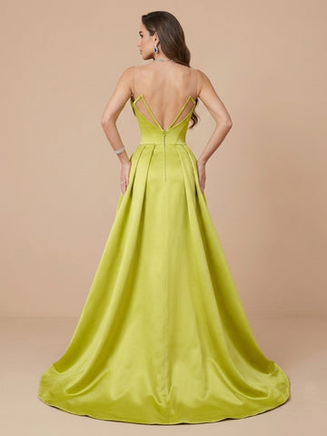 Strapless Satin Sheath Sleeveless Corset Evening Dresses