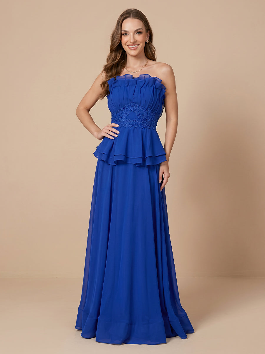 Chiffon A Line Strapless Sleeveless Wedding Guest Dresses