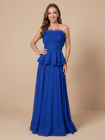Chiffon A Line Strapless Sleeveless Wedding Guest Dresses