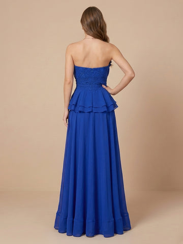 Chiffon A Line Strapless Sleeveless Wedding Guest Dresses