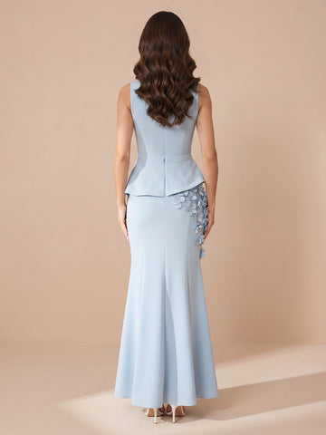 Mermaid Jewel Satin Sleeveless Wedding Guest Dresses with Flower