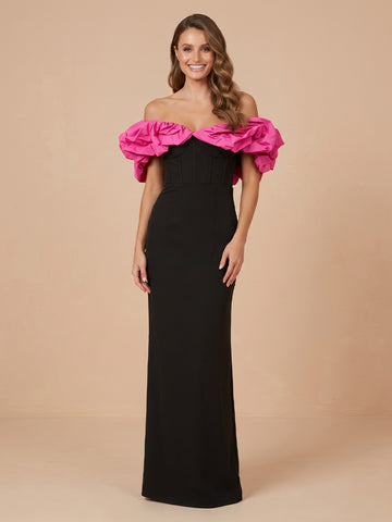 Sheath Satin Off the Shoulder Sleeveless Corset Evening Dresses