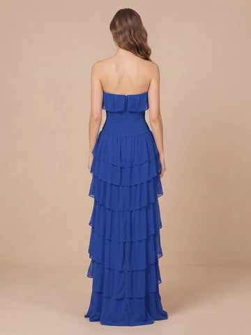 Strapless Chiffon A Line Sleeveless Tiered Wedding Guest Dresses