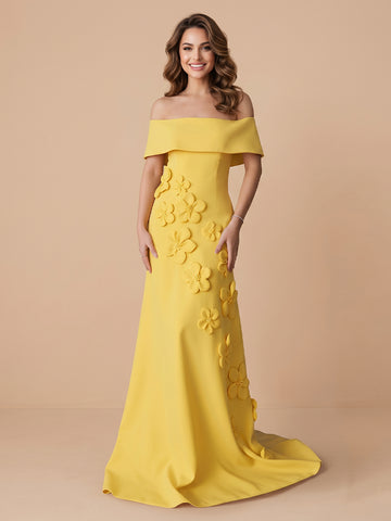 Sheath Off the Shoulder Satin Sleeveless Evening Dresses with Flower