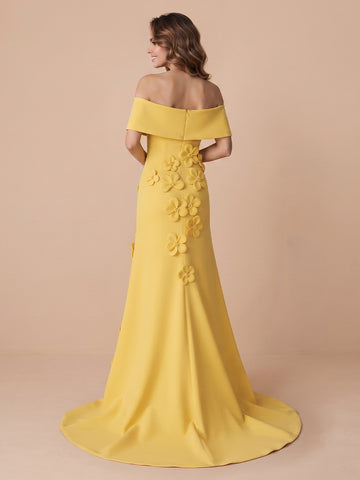 Sheath Off the Shoulder Satin Sleeveless Evening Dresses with Flower
