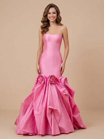 Strapless Satin Mermaid Sleeveless Evening Dresses