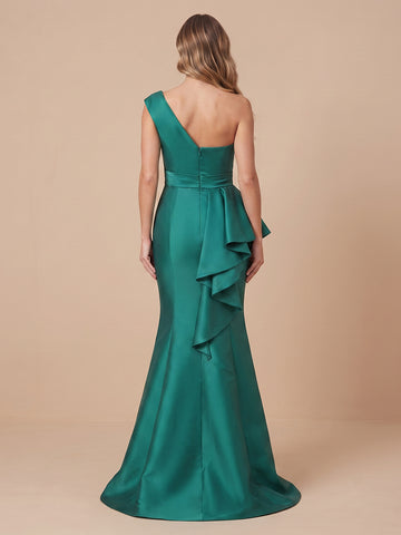 Mermaid Satin One Shoulder Sleeveless Wedding Guest Dresses