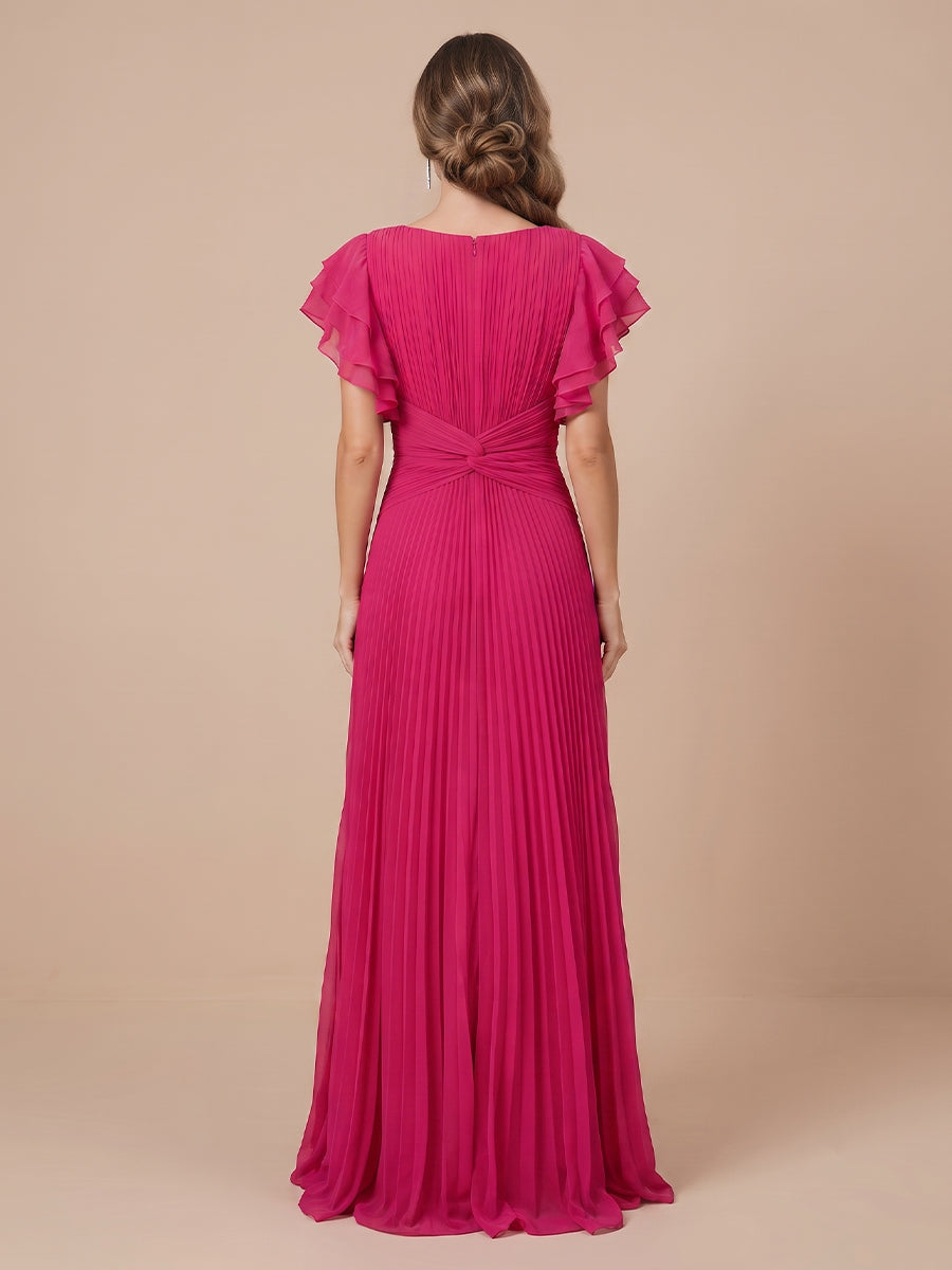 Jewel Chiffon A Line Short Sleeves Wedding Guest Dresses with Pleated